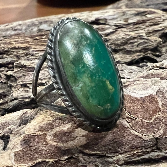 Vintage Native American Ring Green Turquoise Sterling Silver 925 Stone Gem 8 - Picture 2 of 8
